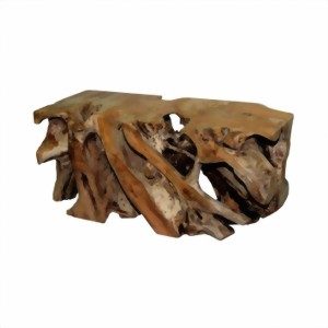 Naturholztisch mit organischer Form und sichtbaren Strukturen.