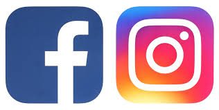 Facebook- und Instagram-Logos nebeneinander in blau- und rosa-orangefarbener Farbton.