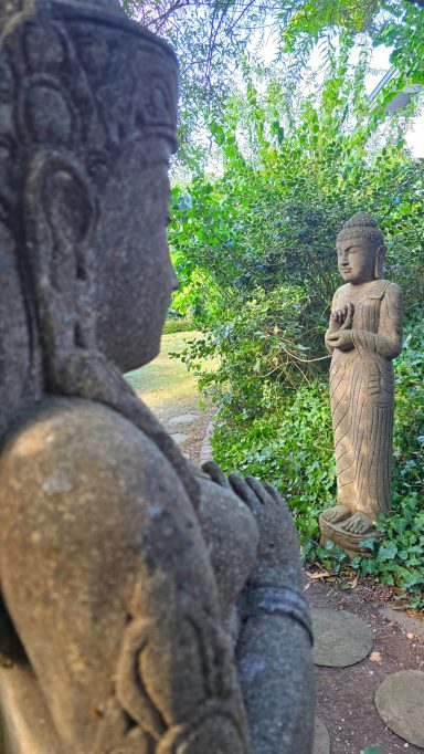 Der Buddha-Weg im herbstlichen Garten